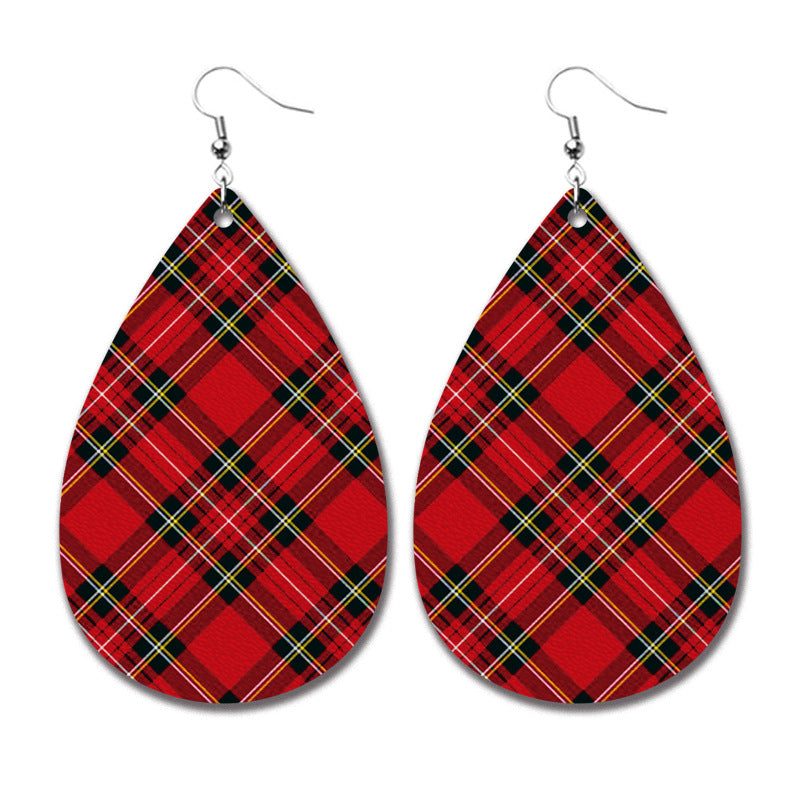Wholesale Christmas PU leather teardrop earrings